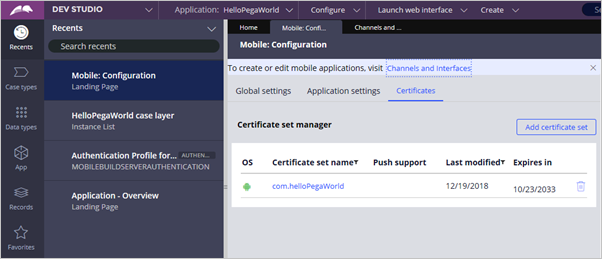 Add Certificate Set